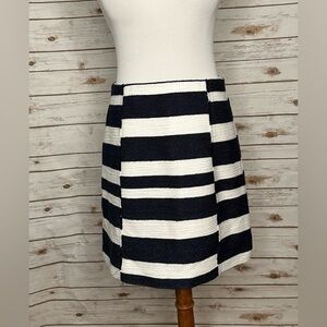 LOFT office siren navy/white striped cotton A-line mini skirt